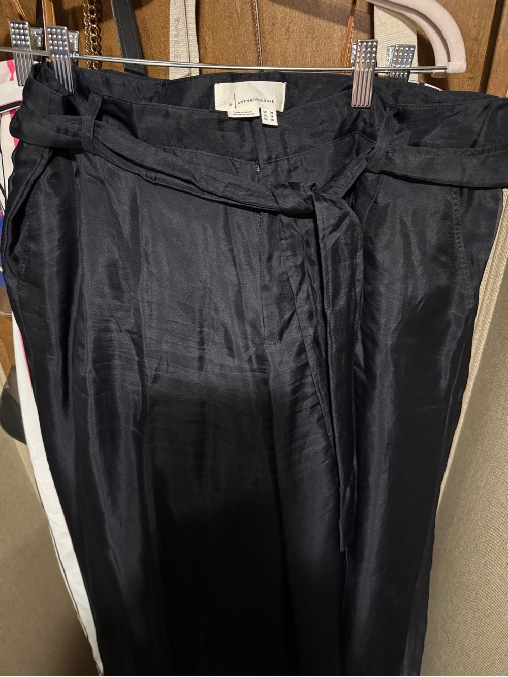 Anthropologie Black Wide-Leg Tie-Waist Pants